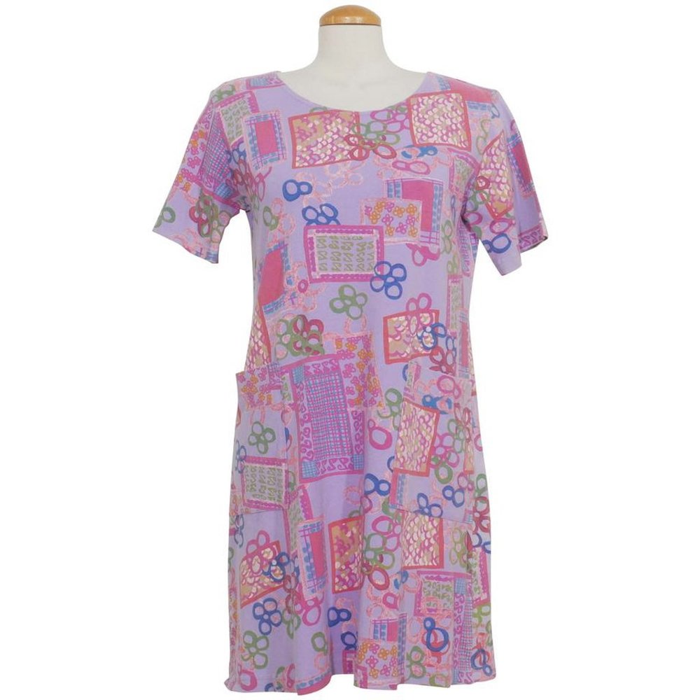 Purple Geometric Floral Cotton Knit Dress M